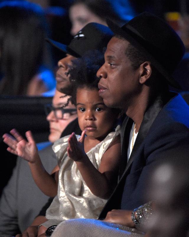 INGLEWOOD, CA - AUGUST 24: Blue Ivy Carter and Jay Z in the audience watching Beyonce perform during the 2014 MTV Video Music Awards at The Forum on August 24, 2014 in Inglewood, California. (Photo by Kevin Mazur/MTV1415/WireImage)