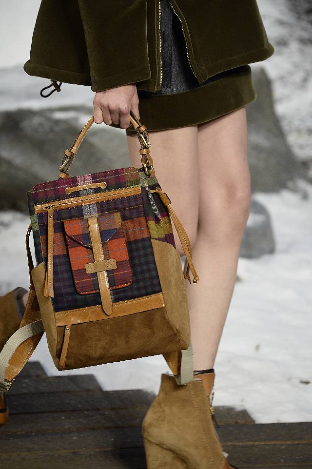 NEW YORK, NY - FEBRUARY 10: Accessories, a handbag detail on the runway at the Tommy Hilfiger Autumn Winter 2014 fashion show during New York Fashion Week on February 10, 2014 in New York, United States. (Photo by Catwalking/Getty Images)