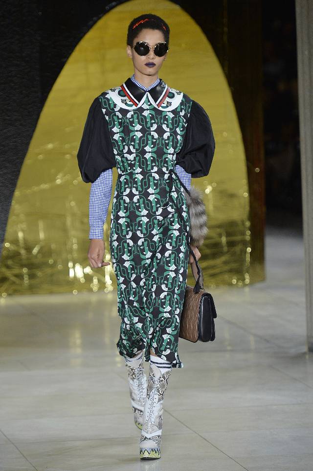 PARIS, FRANCE - OCTOBER 07: A model walks the runway at the Miu Miu Spring Summer 2016 fashion show during Paris Fashion Week on October 7, 2015 in Paris, France. (Photo by Catwalking/Getty Images)