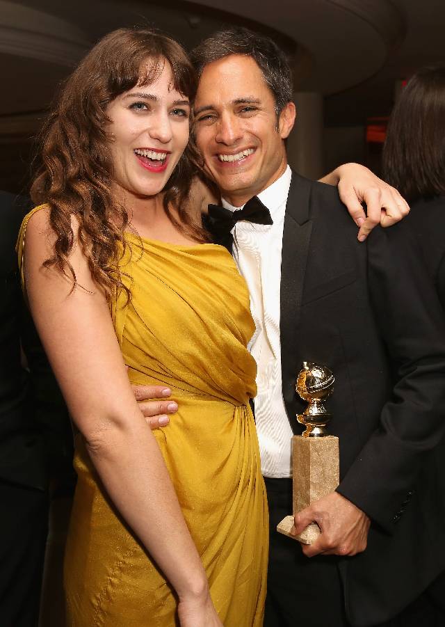 BEVERLY HILLS, CA - JANUARY 10: Actors Lola Kirke (L) and Gael Garcia Bernal, winner of Best Performance in a Television Series - Musical or Comedy for 'Mozart in the Jungle,' attend Amazon's Golden Globe Awards Celebration at The Beverly Hilton Hotel on January 10, 2016 in Beverly Hills, California. (Photo by Rachel Murray/Getty Images for Amazon Studios)