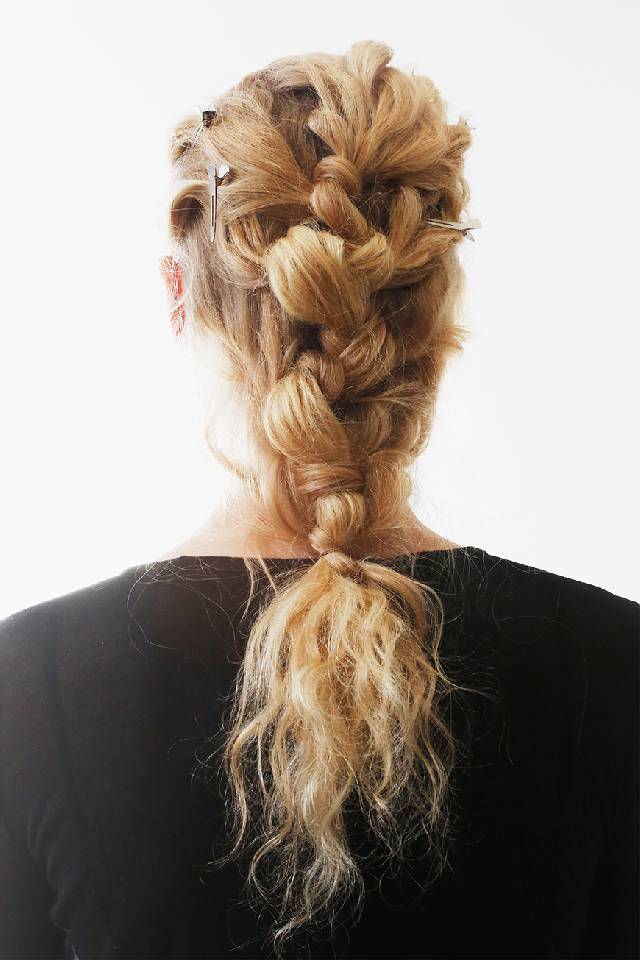 NEW YORK, NY - FEBRUARY 11: A model poses backstage, hair detail, for the Brock Collection fashion show during Fall 2016 MADE Fashion Week at Milk Studios on February 11, 2016 in New York City. (Photo by Mireya Acierto/Getty Images)