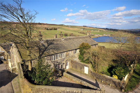 ház,Ponden Hall,Anglia,Yorkshire,Haworth,láp,felhők,ég,fák