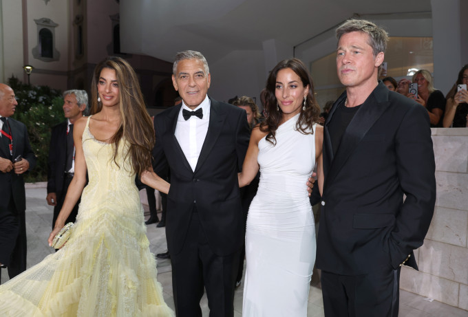Amal és George Clooney, Brad Pitt és Ines de Ramon a velencei filmfesztiválon.