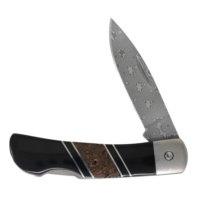 Dinosaur Bone + Amber Damascus Knife