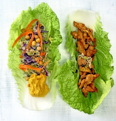 Borítókép: Répahumuszos tekercs fűszeres csirkecsíkokkal