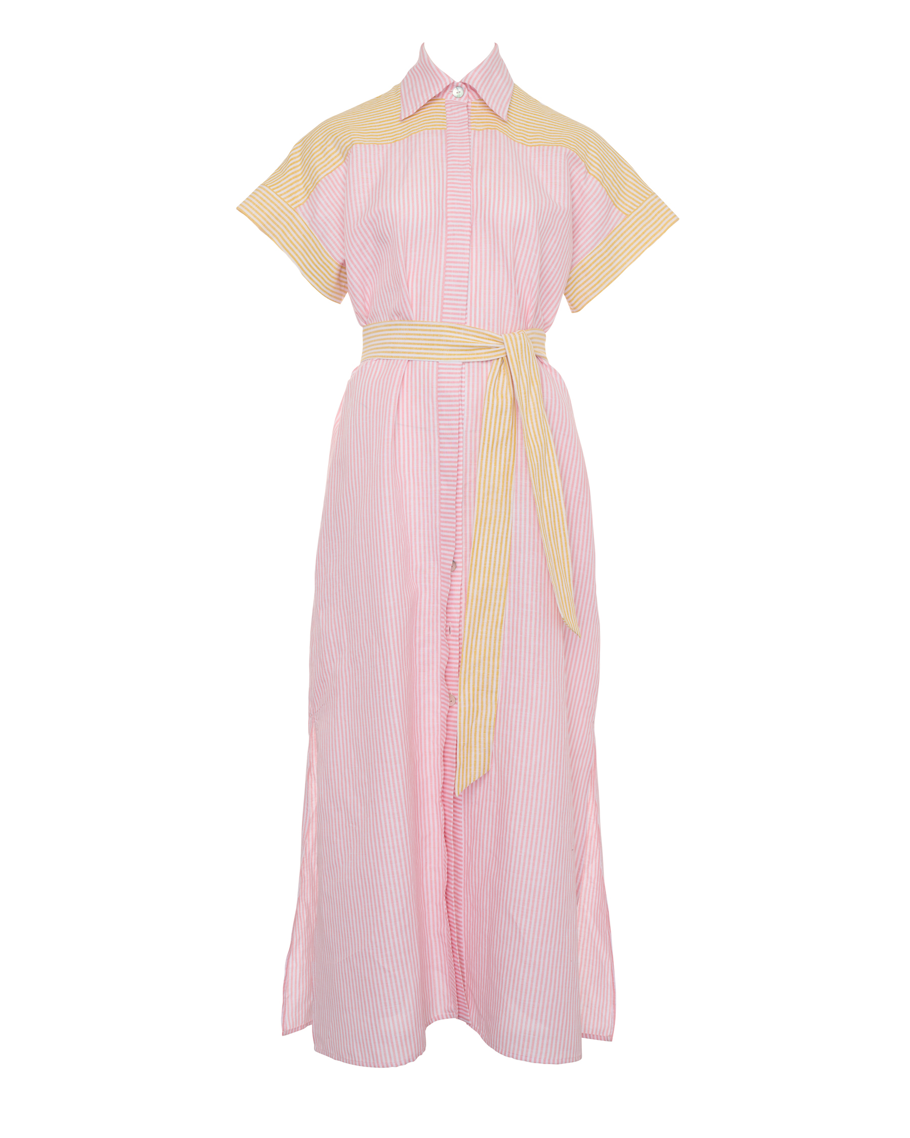 PLIÉ, Hosszú len ingruha – eper/sárga